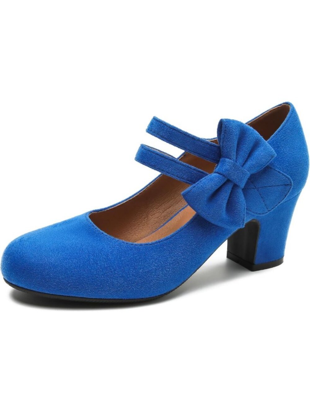 Chic Retro Mary Jane Heels with Bow | Closed Round Toe Low Block Pumps for